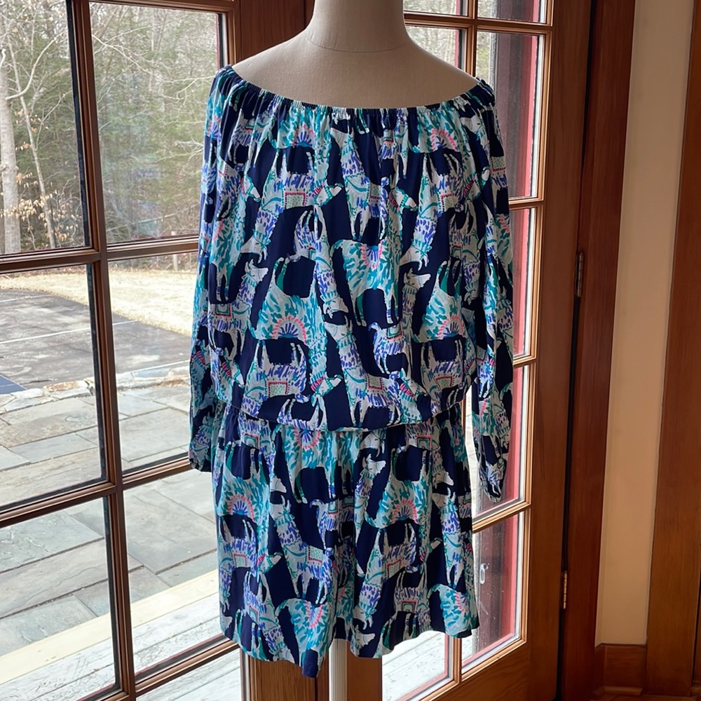NWT Lilly Pullitzer Lana “Alpaca My Bags” Navy Romper, L
